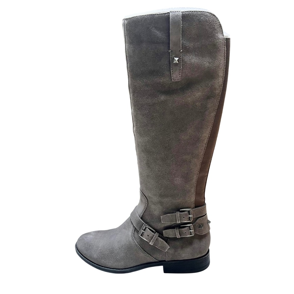 Marc Fisher Womens Gray Suede Knee High Boots Buckle Studded Side Zip Flat Heel - Picture 7 of 11